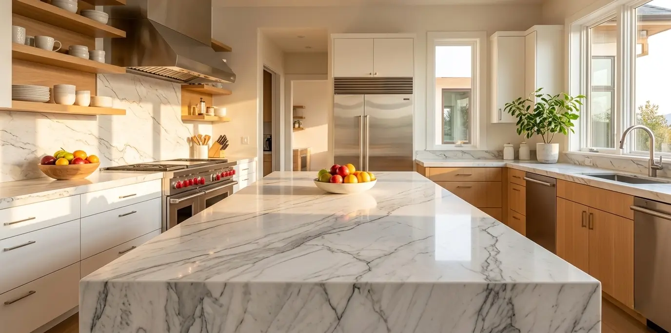 Zermatt quartzite natural stone slab with distinctive white and grey veining