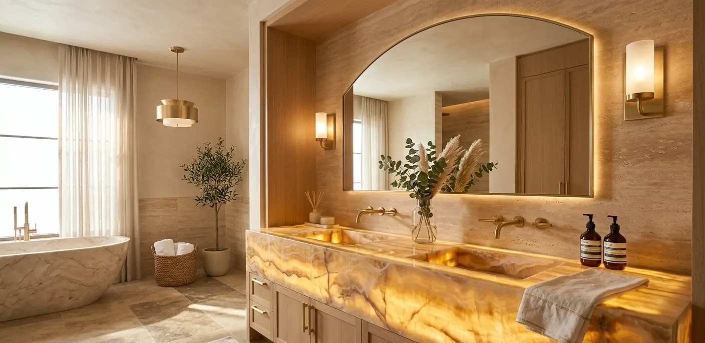 Honey amber onyx bathroom vanity with backlit