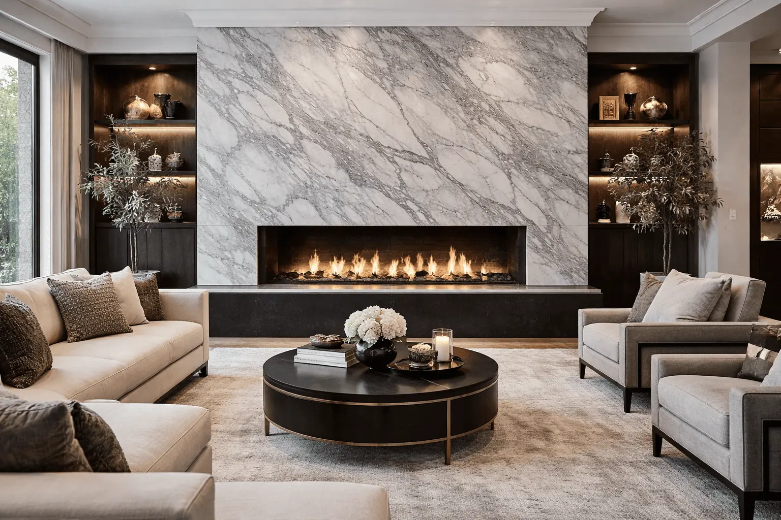 Gray Calacatta Marble fireplace surround