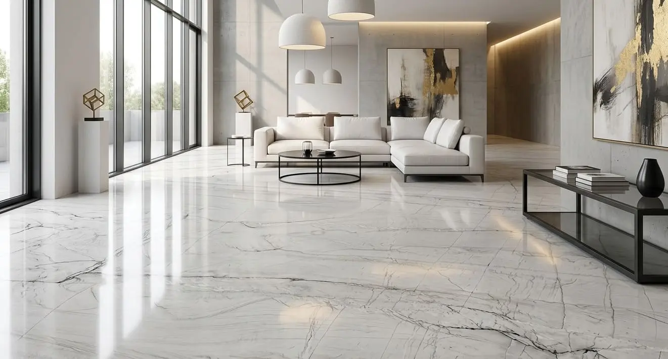 Zermatt quartzite flooring in modern living room