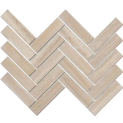 Torrent 1.5x6 herringbone travertine look tile mosaic in a light beige wood look pattern