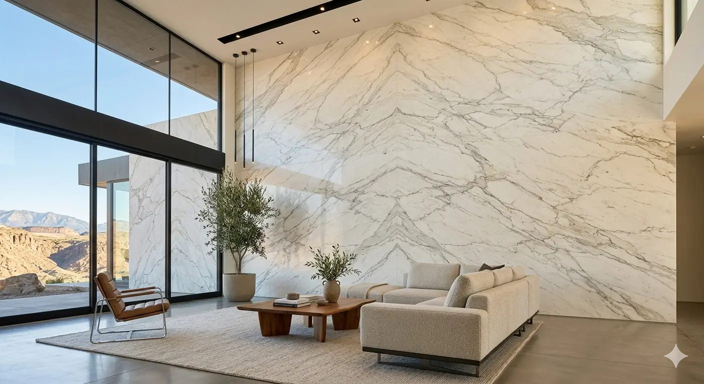 Zermatt Quartzite Accent Wall in large-format residential application showing natural stone permanence and scale