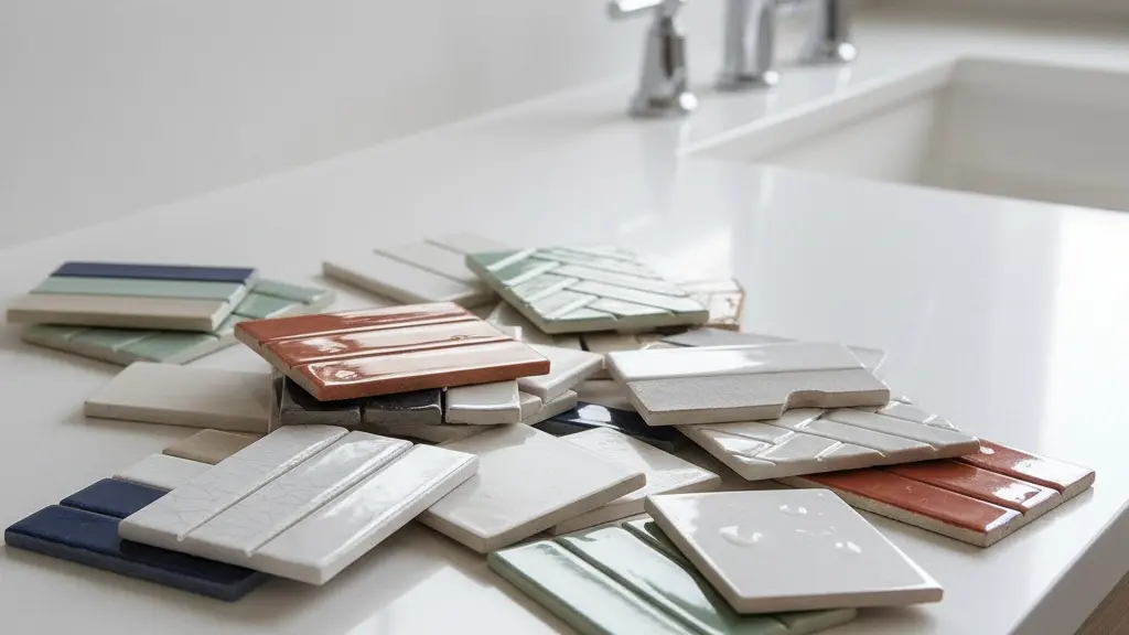 Assorted glossy subway tile samples