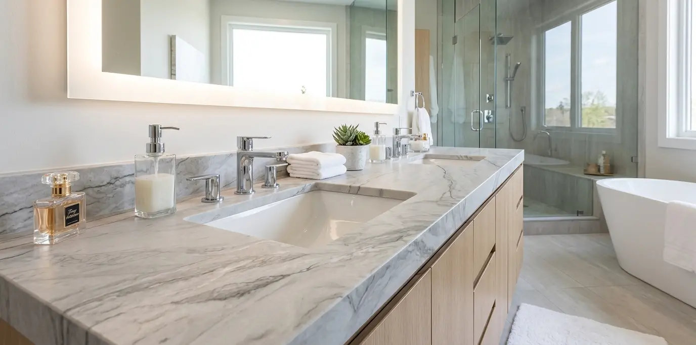 Honed Zermatt quartzite bathroom vanity top