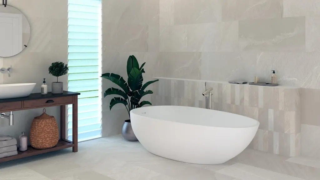 Subway tiles used as a statement feature in a contemporary bathroom