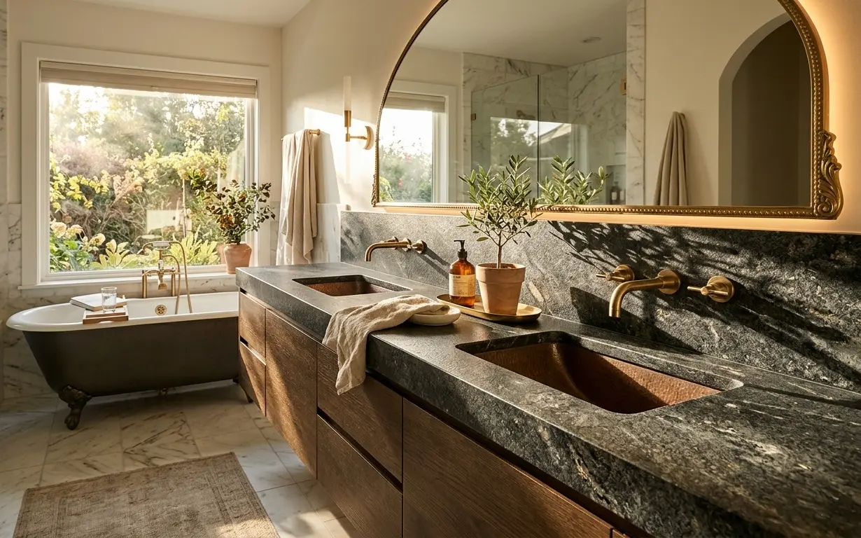 Titanium granite bathroom vanity with double sinks