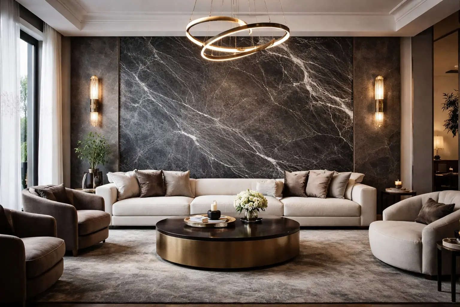 Honed graphite marble in living room