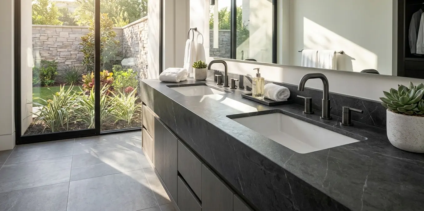 Leathered graphite marble natural stone bathroom vanity top