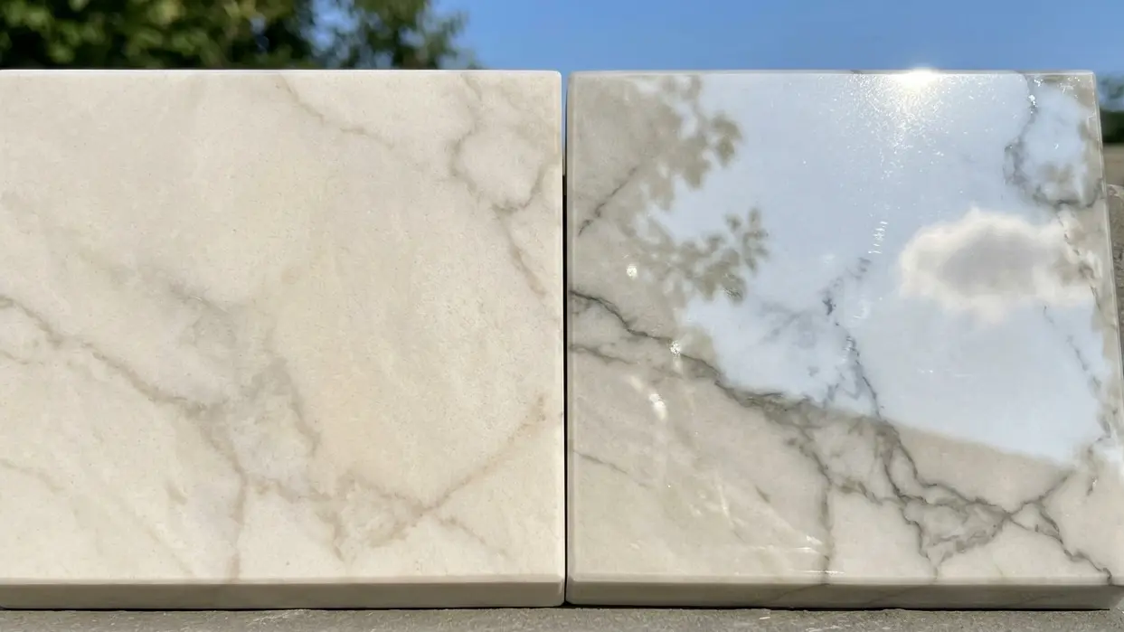 Zermatt Quartzite UV Resistant Stone comparison slab showing surface tone and veining variation