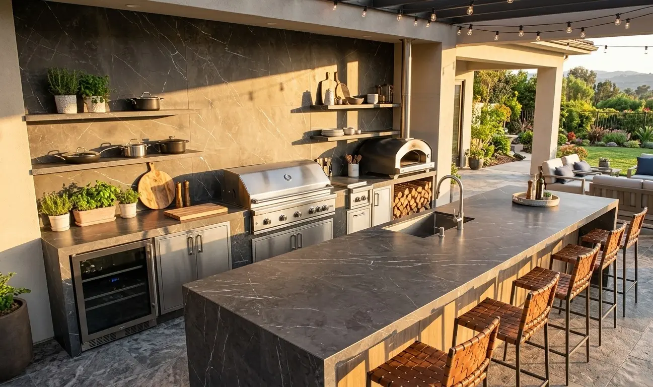 Graphite marble wall cladding outdoor kitchen slab