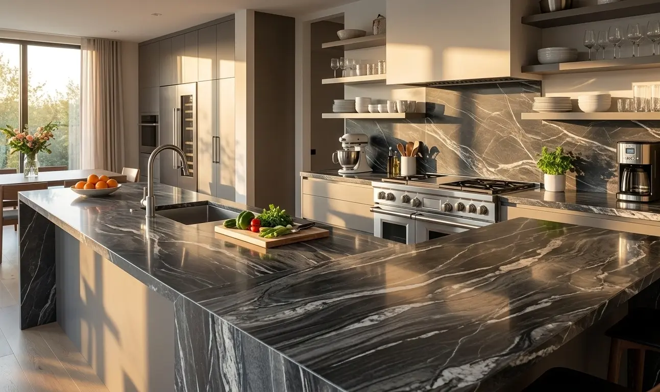 Graphite marble kitchen countertop polished slab
