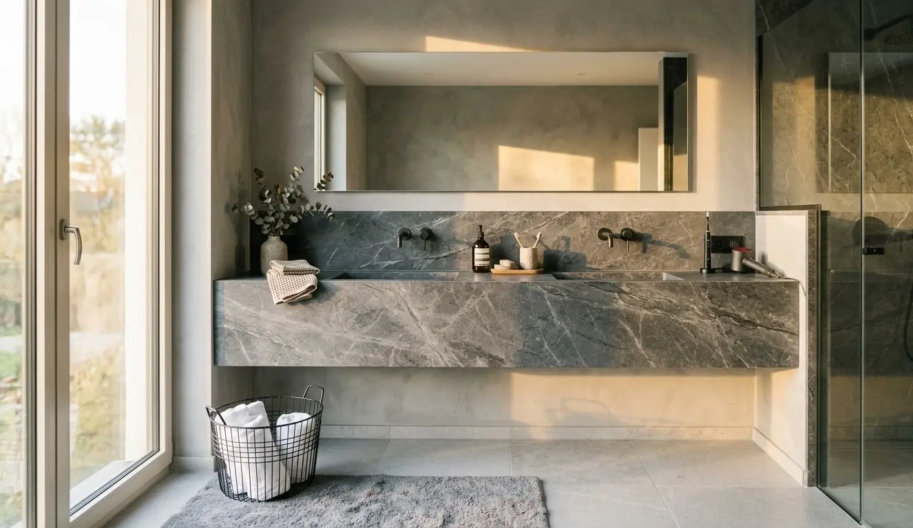 Graphite marble bathroom vanity in honed-finish