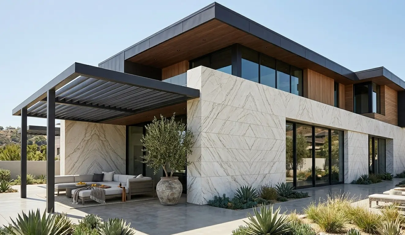 Zermatt Quartzite Exterior Wall Stone cladding on modern residential facade in natural daylight