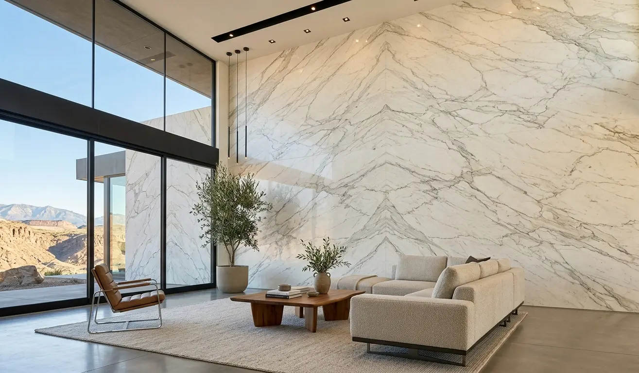 Zermatt Quartzite Accent Wall in large-format residential application showing natural stone permanence and scale