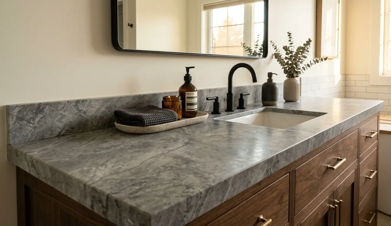 Honed Smoky Gray Marble bathroom vanity countertop