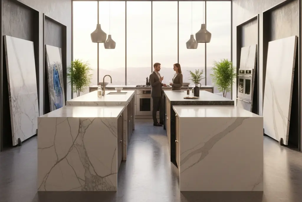 Natural stone slab vs engineered quartz