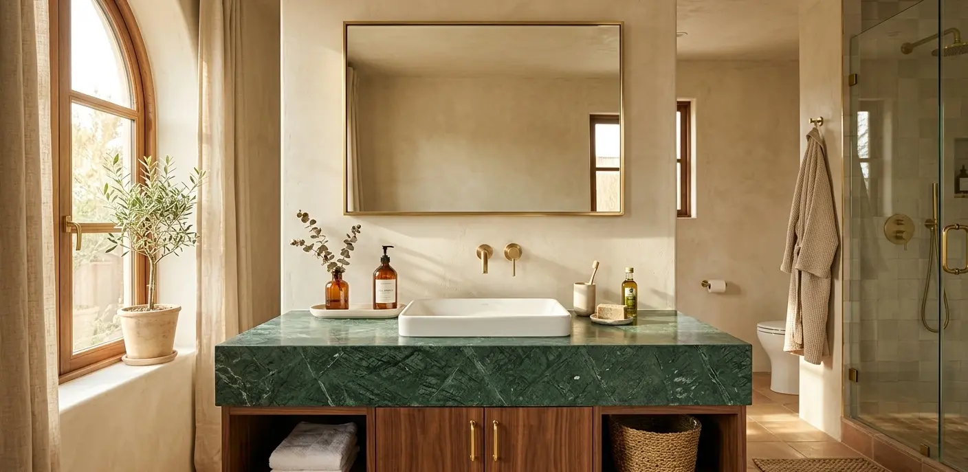 Honed emerald green marble bathroom vanity top