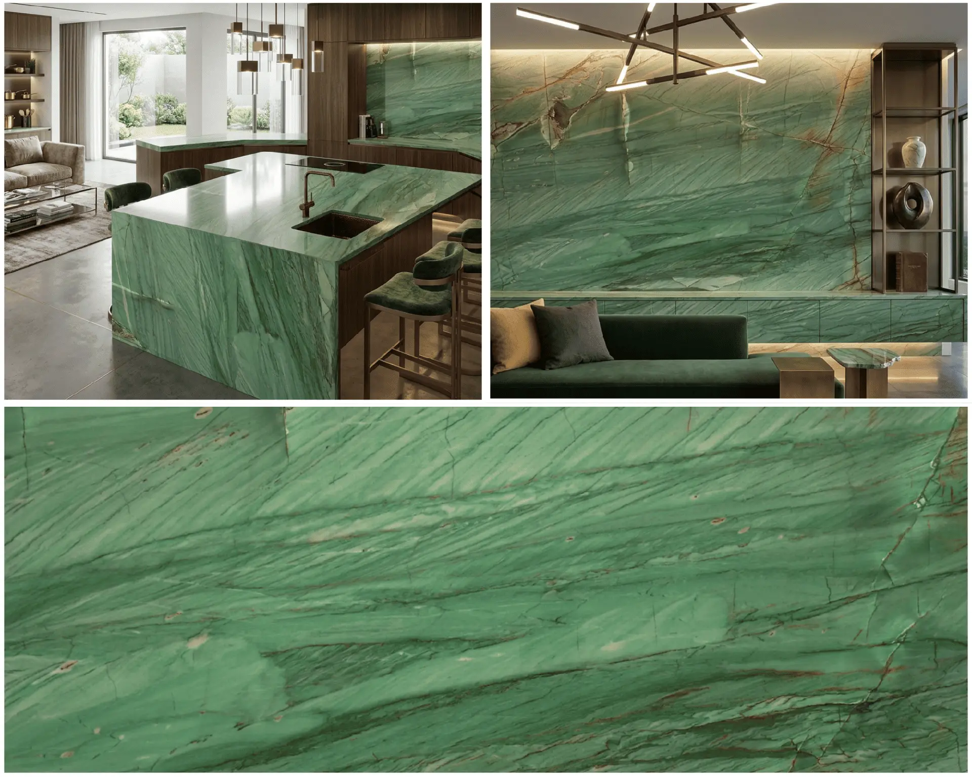 Quartzite, Botanic Green slab at Nova Tile and Stone Reno showroom