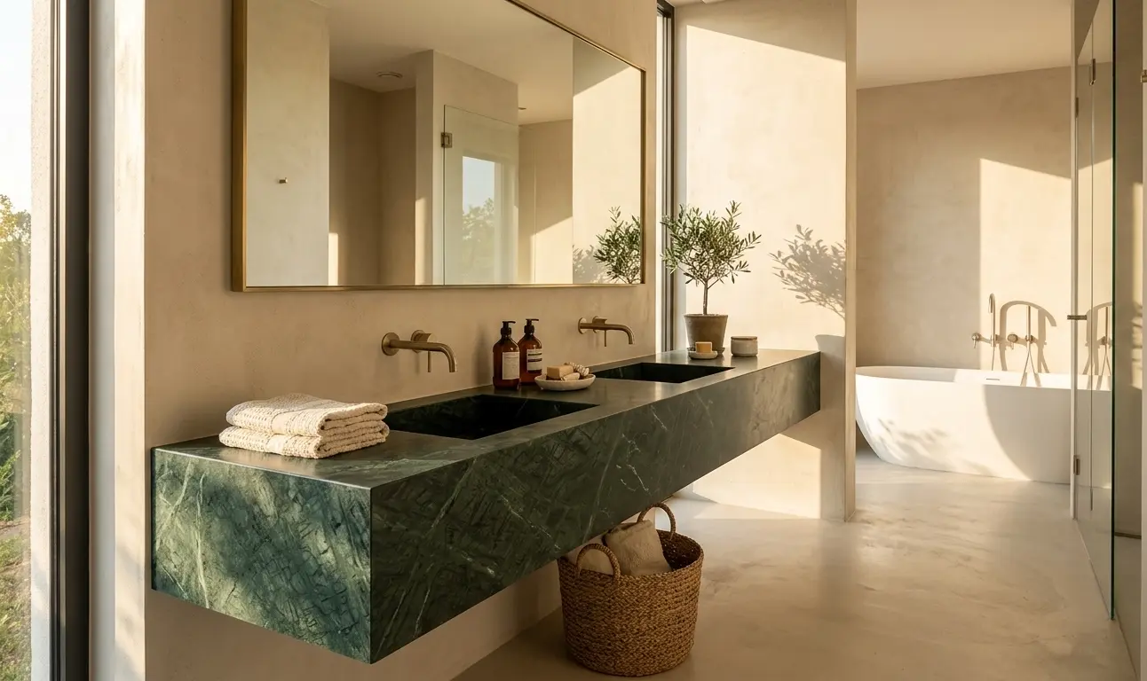 Honed forest green marble slab surface