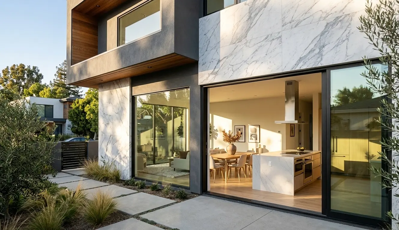 Exterior wall cladding using natural marble stone slabs