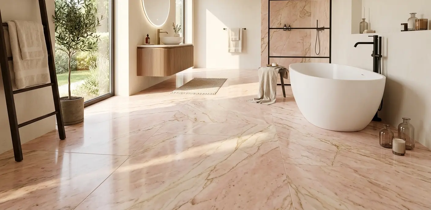 Rose marble floor close-up showing natural pink tones