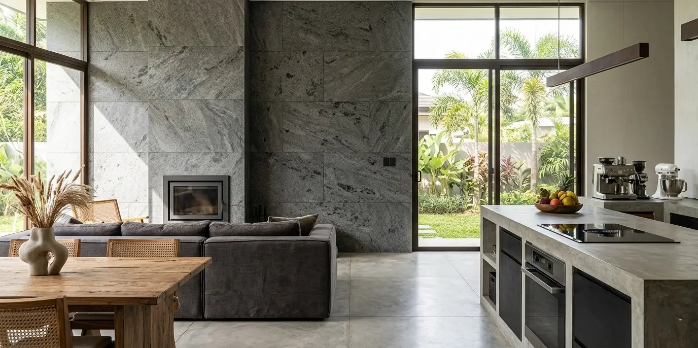 Leathered steel gray granite wall cladding texture