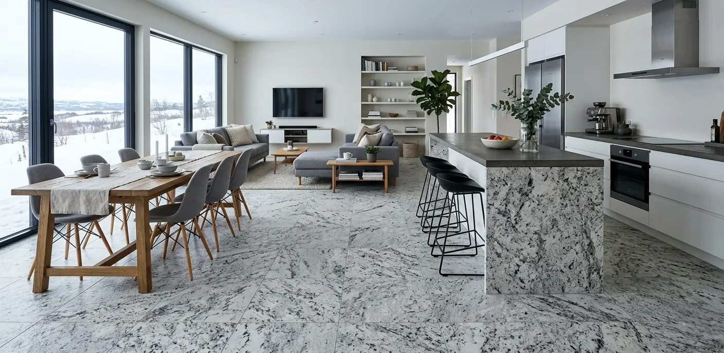 Arctic Leathered Arctic White Granite flooring