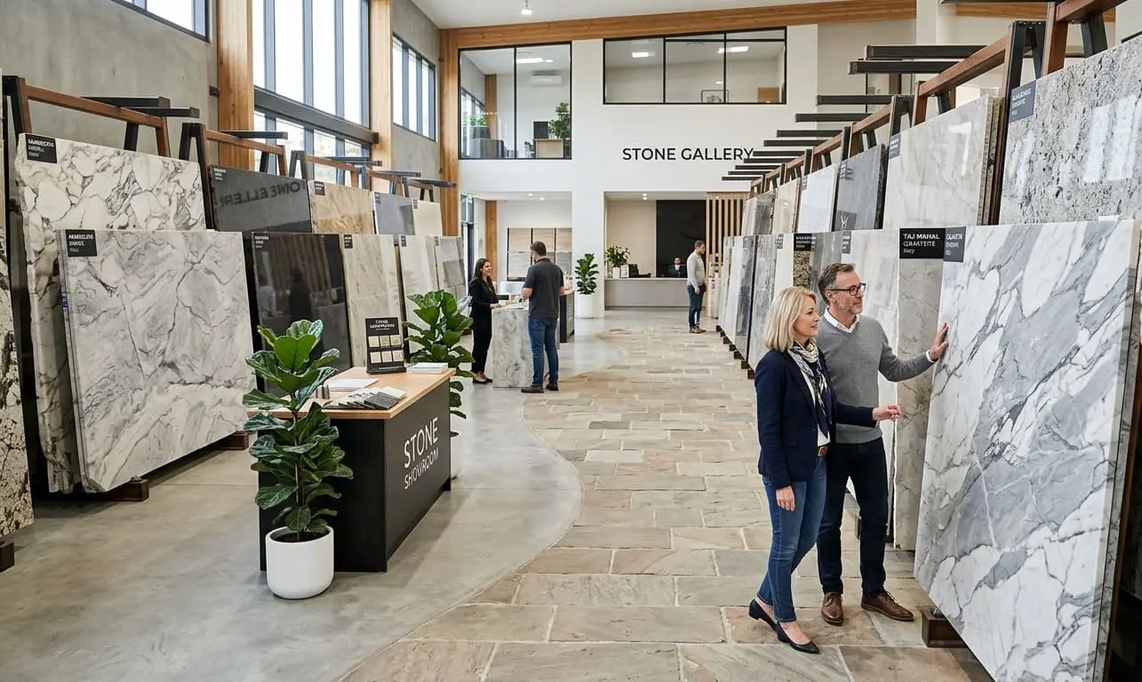 Natural stone slabs at Nova Tile and Stone showroom