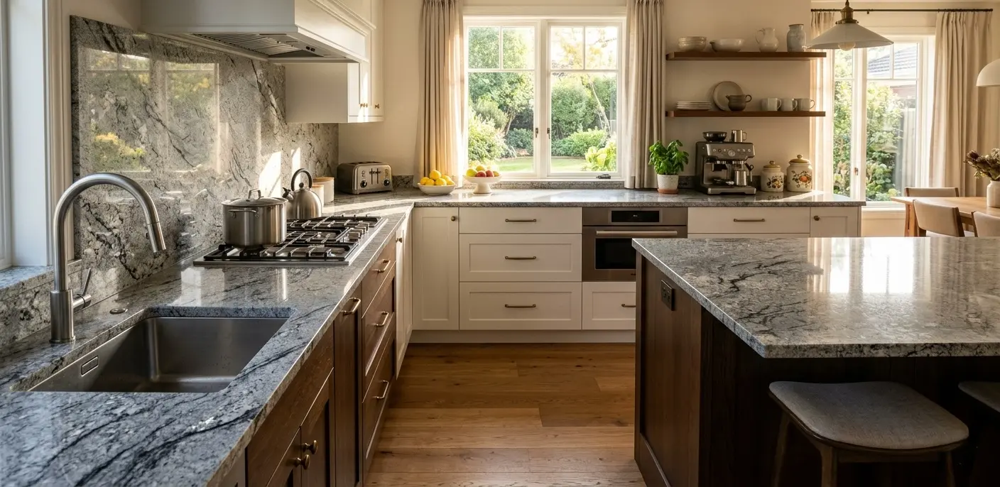 Silver gray granite polished slab for kitchen countertop