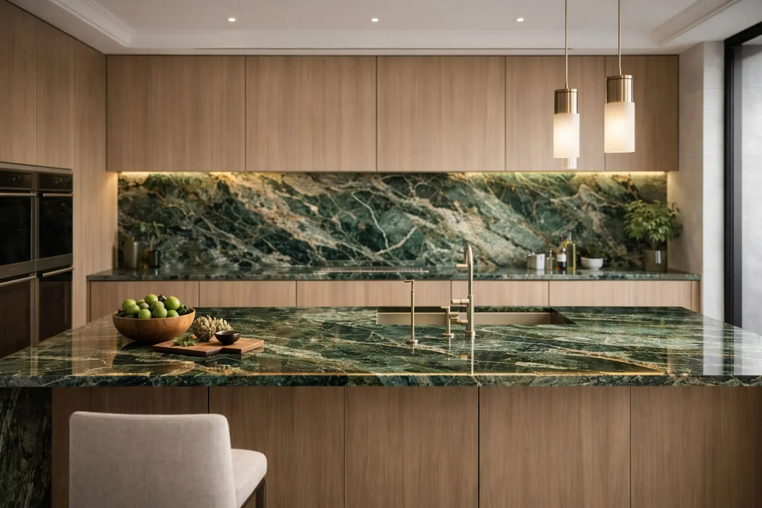 Tropical Green Granite kitchen countertop and backsplash application