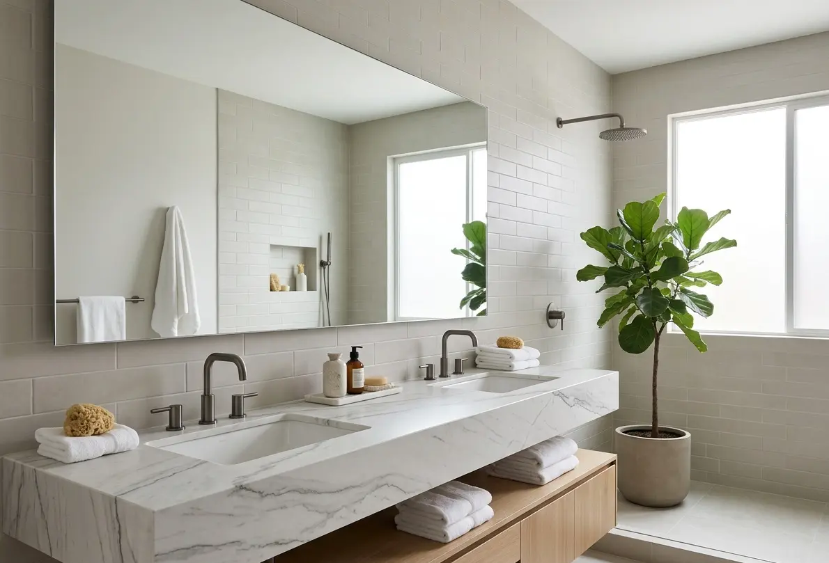 Zermatt quartzite grey vanity countertop in bathroom