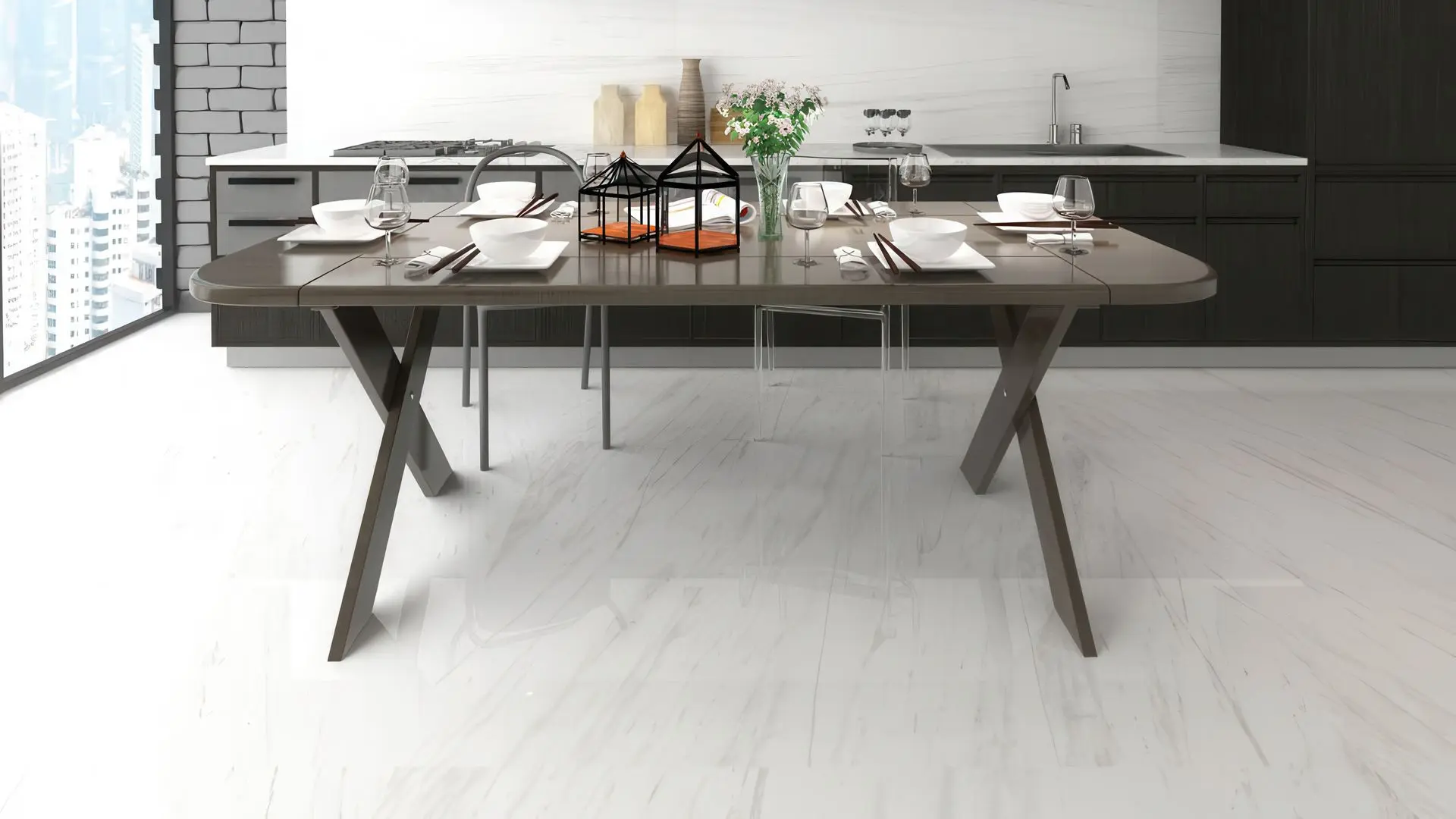 Las Palmas White marble-look porcelain tile contemporary kitchen design
