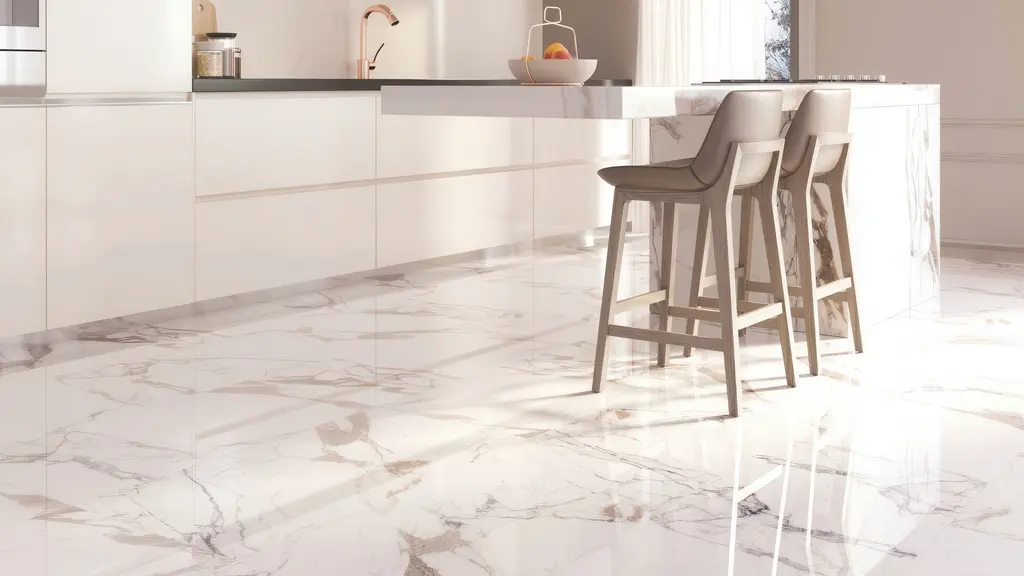 Paonazzo Contemporary kitchen with glossy marble-look tile