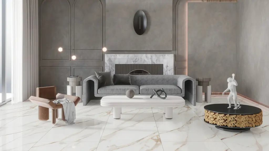 Gaios Contemporary living room with marble-look porcelain tile