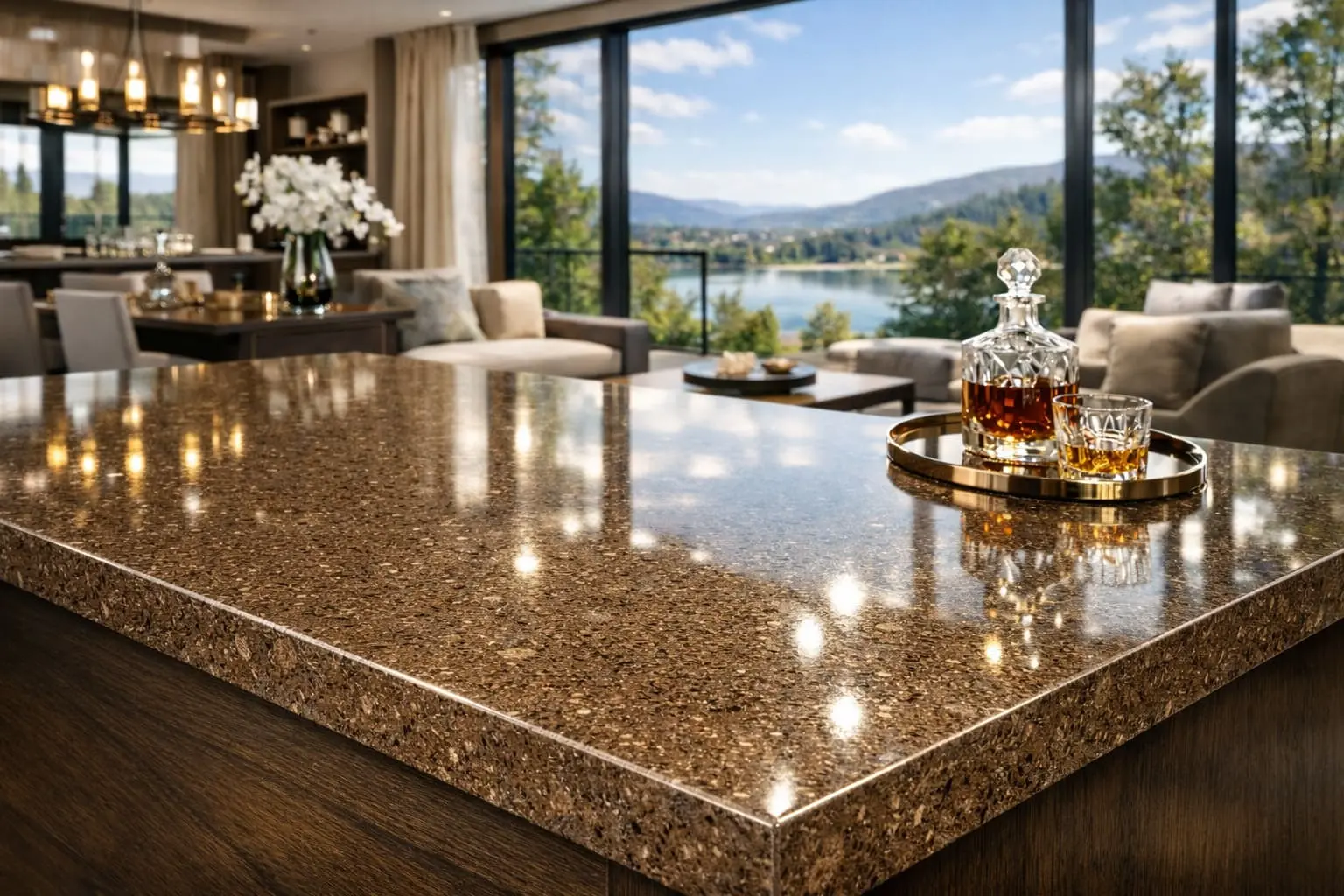 Brown porcelain slab with polish finished
