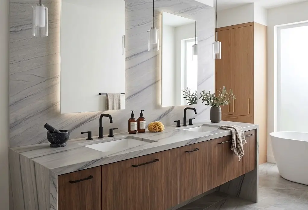 Silver Gray Quartzite in bathroom vanity