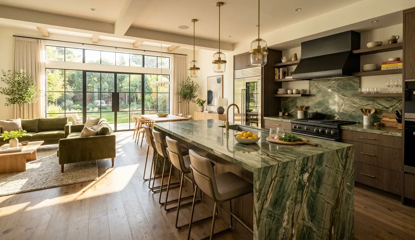 Modern kitchen with green dolomite natural stone slab
