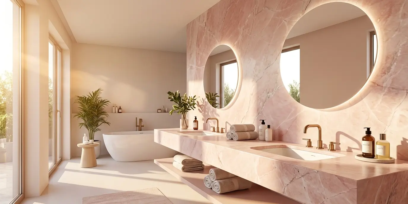 Honed pink dolomite slab showing matte surface finish