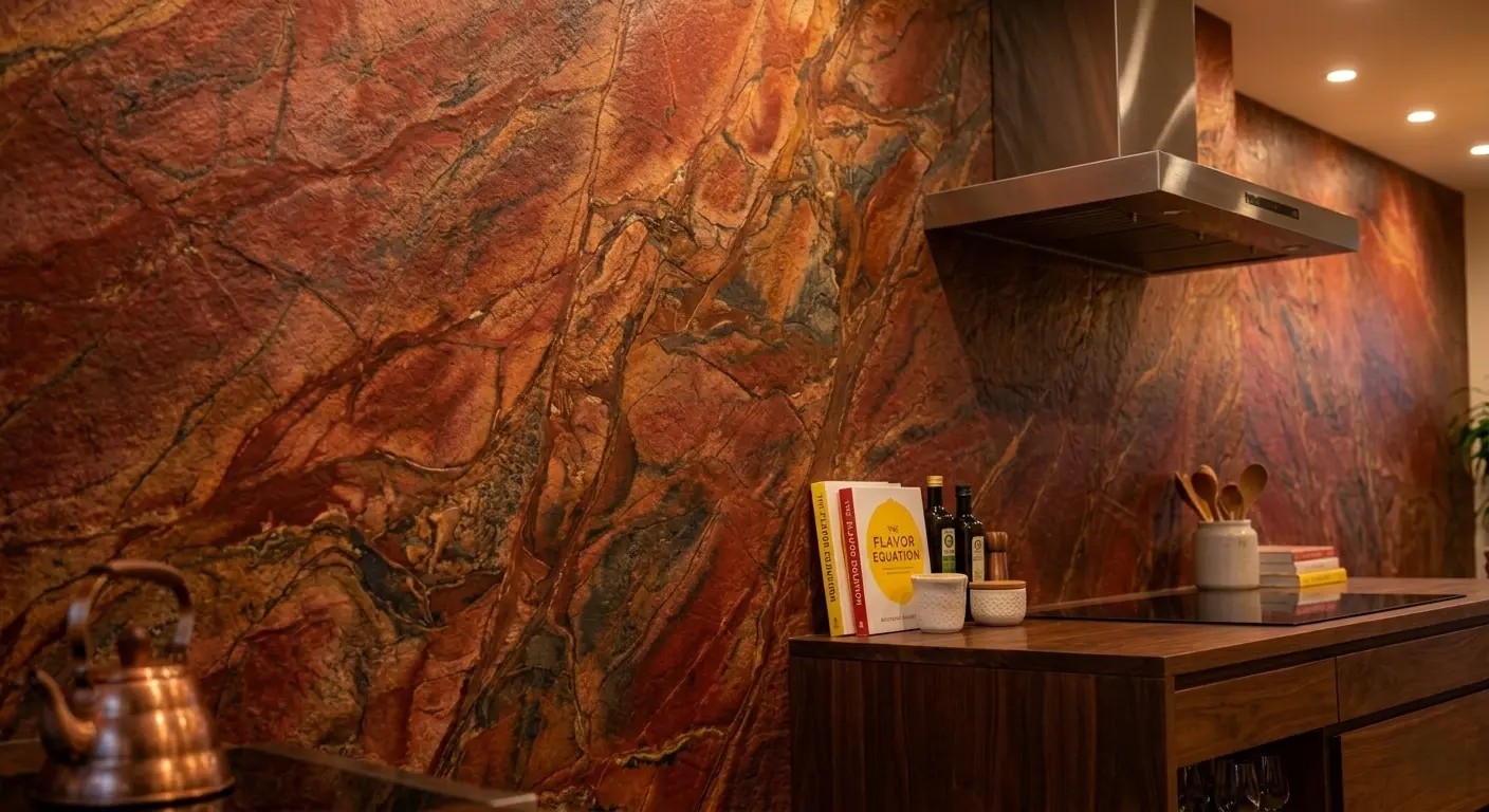 Close-up of red dolomite natural stone slab