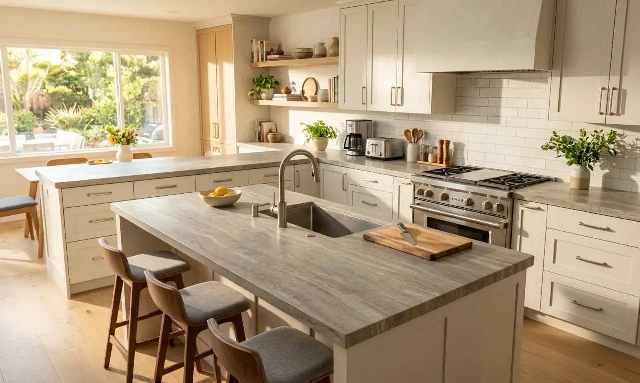 Gray travertine honed finish kitchen countertop