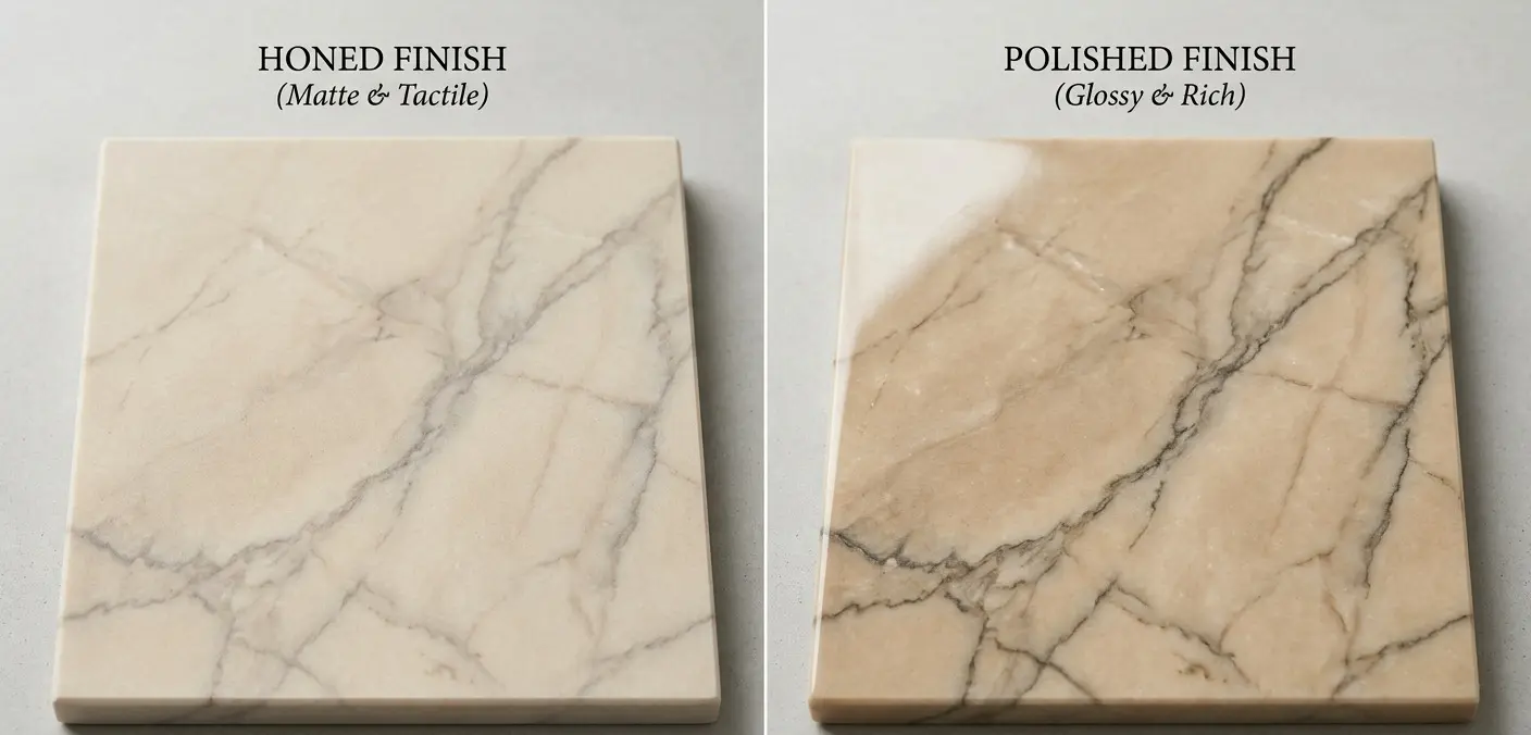 Beige quartzite honed vs polished finish