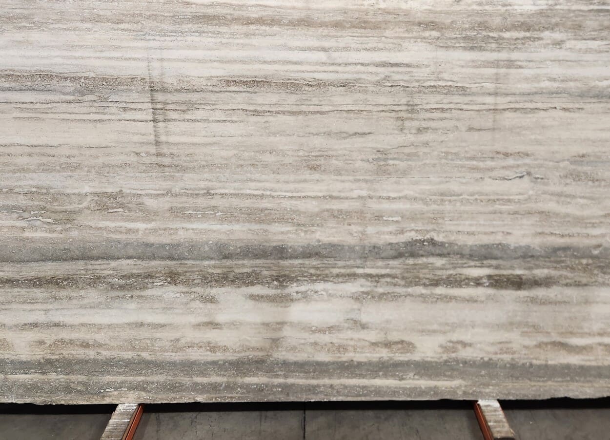 Italian Silver Veincut ​ Travertine Slab Displayed at Nova Tile and Stone