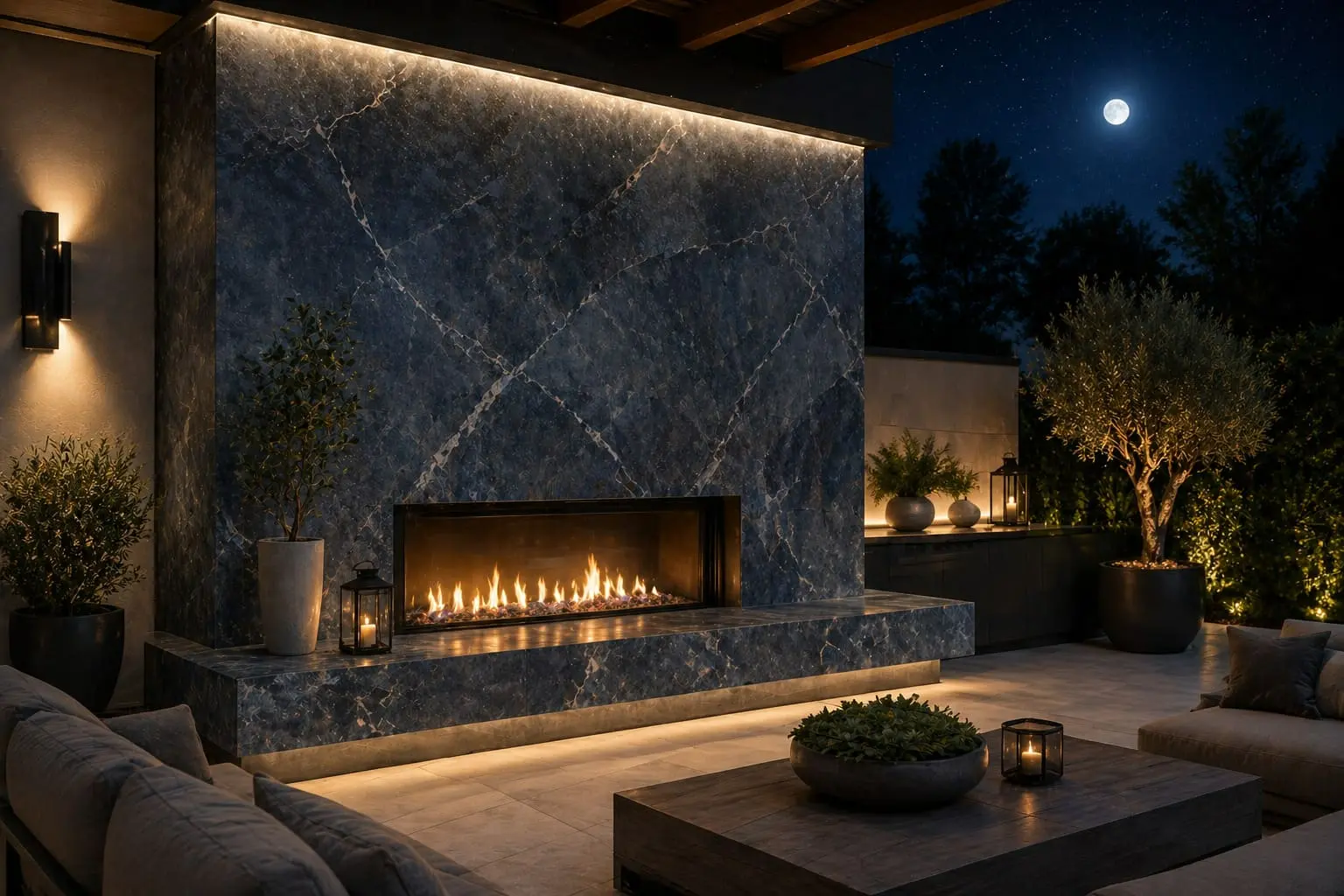 Allure Blue Quartzite Fireplace Surround