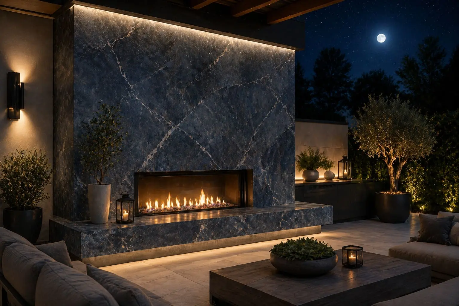 Allure blue Quartzite fireplace surround