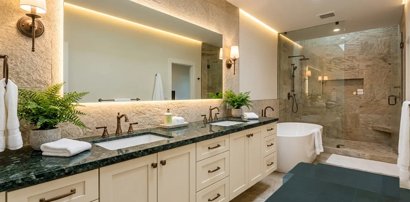 Emerald green granite bathroom vanity