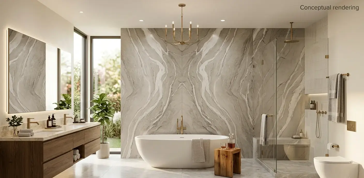 Conceptual rendering of allure quartzite bathroom feature wall