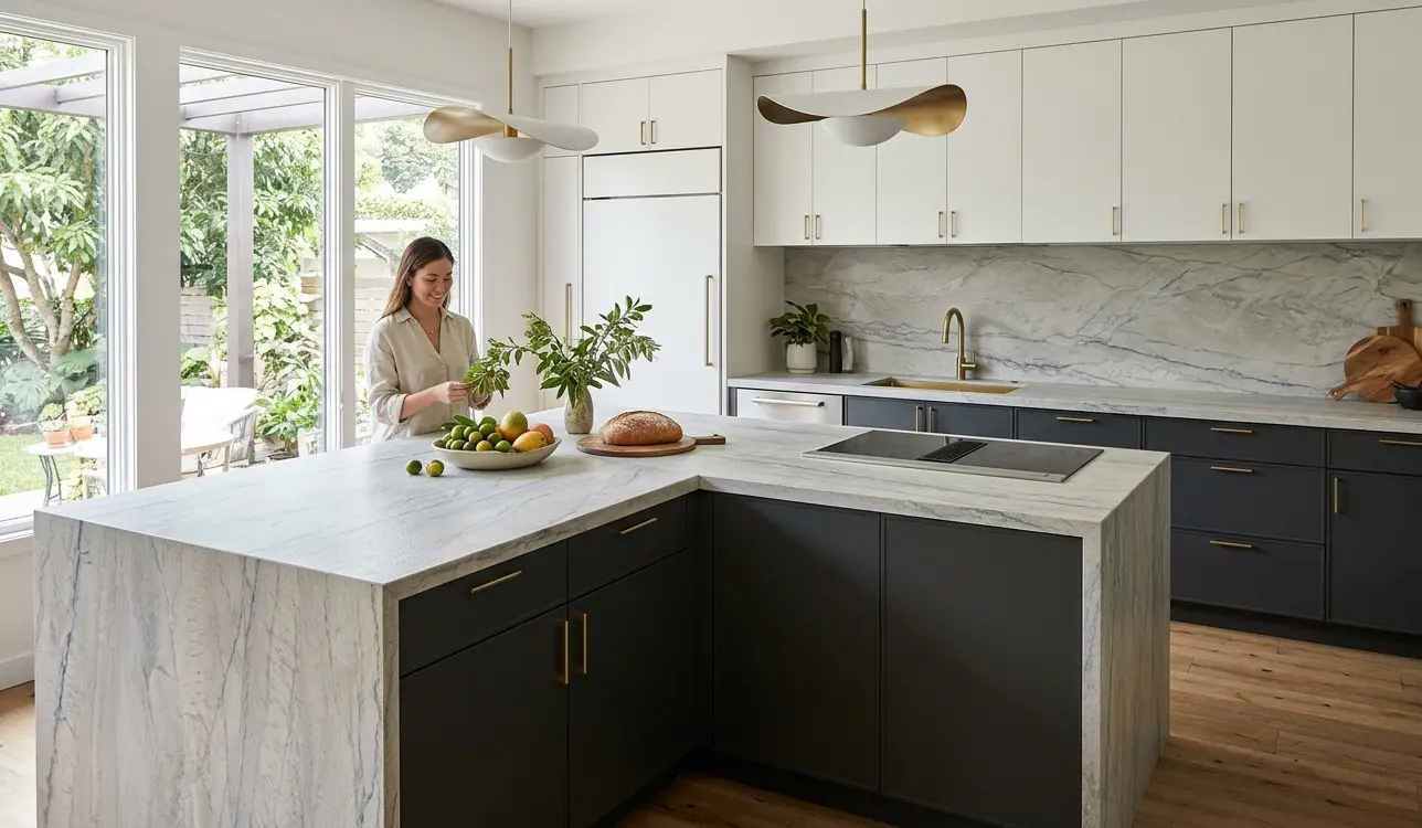 Allure Quartzite Specialty Finish countertop with brushed texture in a modern kitchen setting