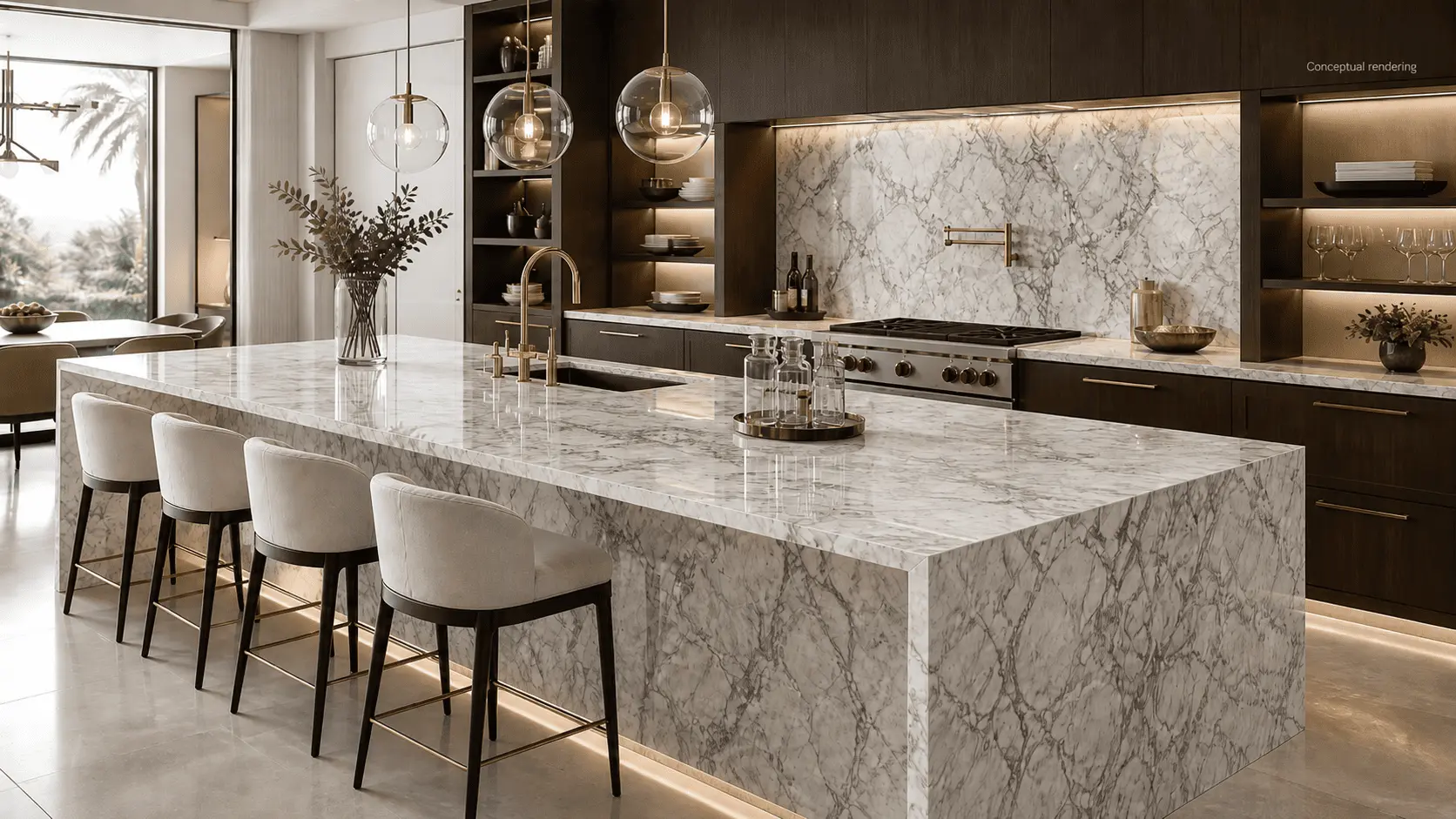 Conceptual rendering of dolomite in kitchen island