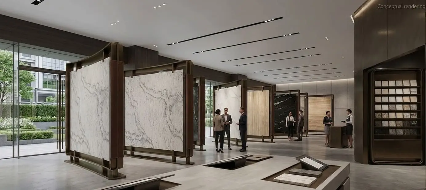 Conceptual rendering of slabs at Nova Tile and Stone showroom