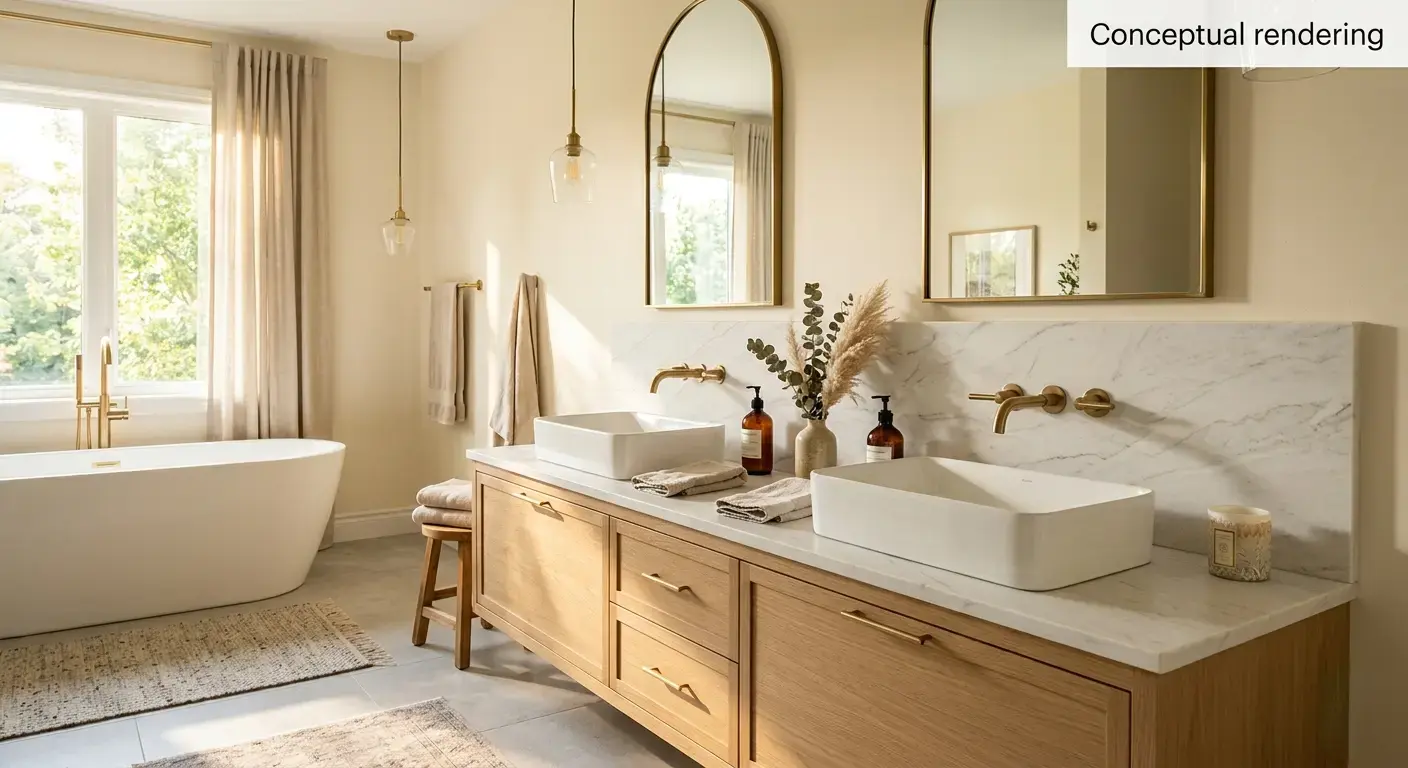 Conceptual rendering of quartzite bathroom backsplash